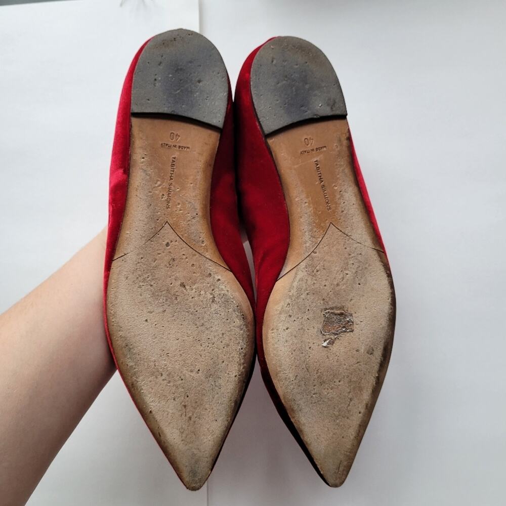Tabitha Simmons Red Velvet Flats - Picture 8 of 13